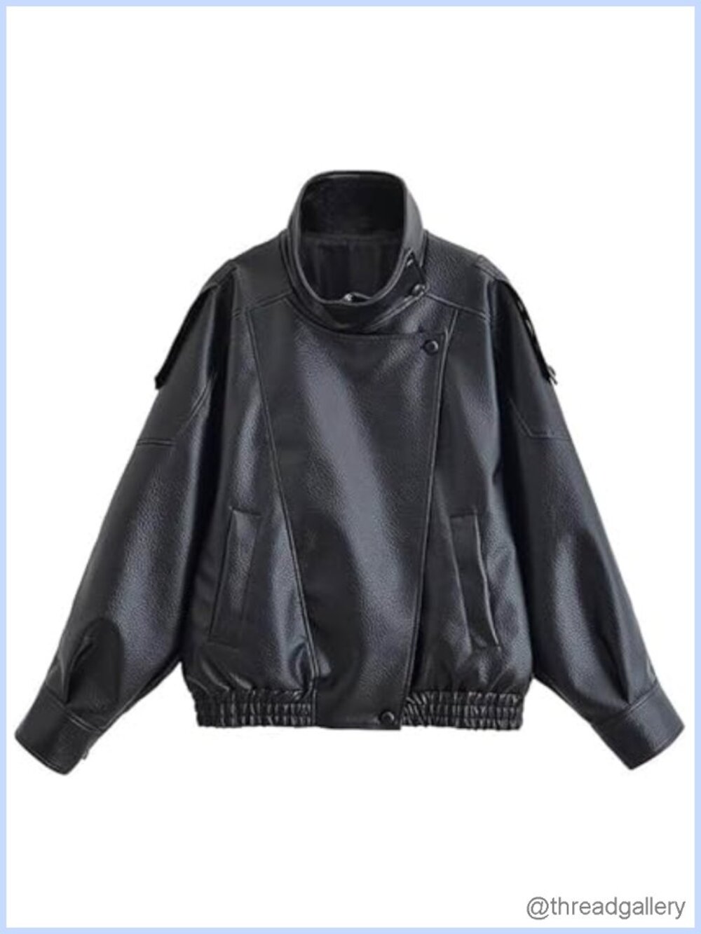 Women's Oversized Faux Leather Moto Biker Jacket Zipper Up Stand Collar